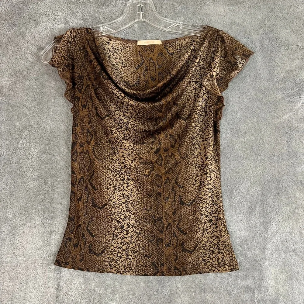 Vintage Y2K Forever 21 Top Womens S/M Cowl Neck Snake Print Flutter Sleeve